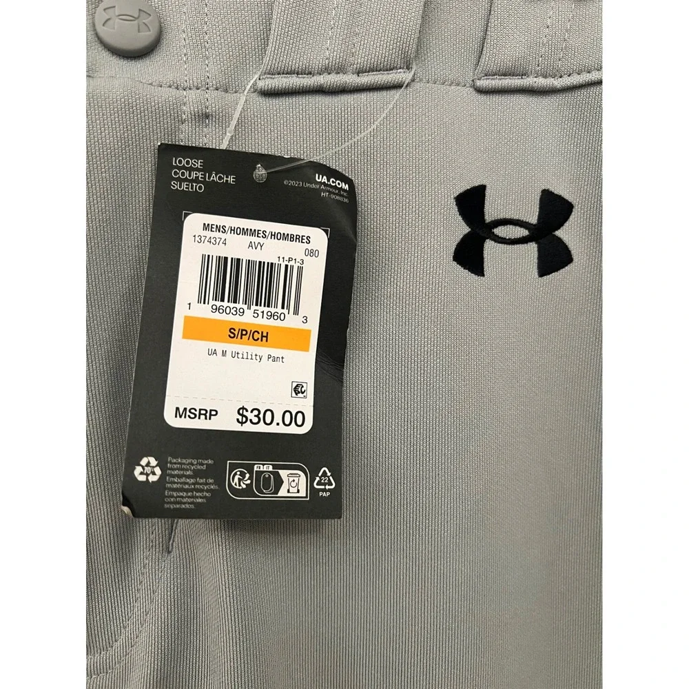 Under Armour Mens Utility Baseball Pants Gray Tapered Fit 1374374 Small NWT